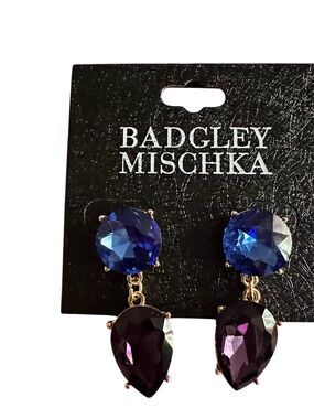 Badgley Mischka Blue and Purple Teardrop Drop Earrings